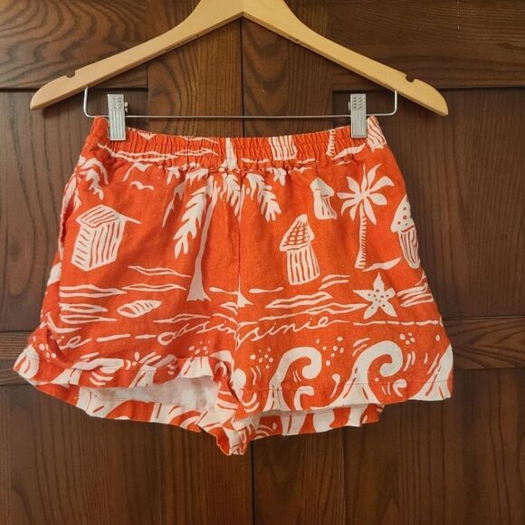 Place Nationale Lebre 100% Linen Shorts in Red Seashore Size Small No Belt - Picture 2 of 6